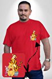 Winnie the Pooh Piglet Tiger Kırmızı Büyük Beden Kadın Basic Minimal Baskılı Tişört