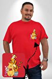Winnie the Pooh Piglet Tiger Kırmızı Büyük Beden Kadın Basic Minimal Baskılı Tişört