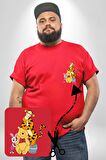 Winnie the Pooh Piglet Tiger Kırmızı Büyük Beden Kadın Basic Minimal Baskılı Tişört