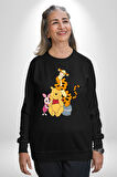 Winnie the Pooh Piglet Tiger Kadın Erkek Siyah Sweatshirt 