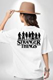 Stranger Things Beyaz Oversize Kadın Erkek Ön ve Sırt Baskılı Tişört