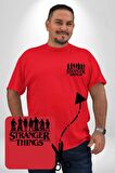 Stranger Things Kırmızı Büyük Beden Kadın Basic Minimal Baskılı Tişört