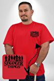 Stranger Things Kırmızı Büyük Beden Kadın Basic Minimal Baskılı Tişört