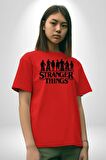 Stranger Things Pamuklu Bisiklet Yaka Kadın Erkek Oversize Boyfriend Dijital Baskılı Kırmızı T-shirt