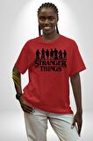 Stranger Things Pamuklu Bisiklet Yaka Kadın Erkek Oversize Boyfriend Dijital Baskılı Kırmızı T-shirt