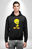 Twity Kadın Erkek  Siyah Kapüşonlu Sweatshirt Hoodie