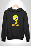Twity Kadın Erkek  Siyah Kapüşonlu Sweatshirt Hoodie