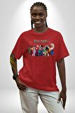 Encanto Pamuklu Bisiklet Yaka Kadın Erkek Oversize Boyfriend Dijital Baskılı Kırmızı T-shirt