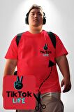 TikTok Life Kırmızı Büyük Beden Kadın Basic Minimal Baskılı Tişört
