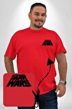 Star Wars Kırmızı Büyük Beden Kadın Basic Minimal Baskılı Tişört