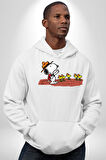 Snoopy İle Kuşlar Kamp Kadın Erkek  Beyaz Kapüşonlu Sweatshirt Hoodie