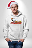Snoopy İle Kuşlar Kamp Kadın Erkek  Beyaz Kapüşonlu Sweatshirt Hoodie