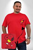 Snoopy Kuş Sevgisi Kırmızı Büyük Beden Kadın Basic Minimal Baskılı Tişört
