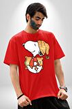 Yastık Uyku Uyku Tulumu Pamuklu Bisiklet Yaka Kadın Erkek Oversize Boyfriend Dijital Baskılı Kırmızı T-shirt