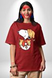 Yastık Uyku Uyku Tulumu Pamuklu Bisiklet Yaka Kadın Erkek Oversize Boyfriend Dijital Baskılı Kırmızı T-shirt