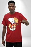 Yastık Uyku Uyku Tulumu Pamuklu Bisiklet Yaka Kadın Erkek Oversize Boyfriend Dijital Baskılı Kırmızı T-shirt