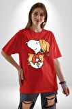 Yastık Uyku Uyku Tulumu Pamuklu Bisiklet Yaka Kadın Erkek Oversize Boyfriend Dijital Baskılı Kırmızı T-shirt
