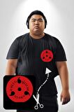 Naruto Shippuden Sasuke  Sharingan Siyah Büyük Beden Kadın Basic Minimal Baskılı Tişört