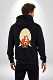 Looney Tunes Küfürbaz Haydo Kadın Erkek Siyah Kapüşonlu Fermuarlı Baskılı Hırka Sweatshirt