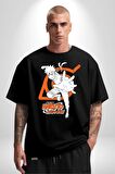 Naruto Shippuden Gizli İşareti Pamuklu Bisiklet Yaka Kadın Erkek Oversize Boyfriend Dijital Baskılı Siyah T-shirt