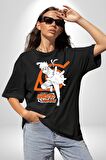 Naruto Shippuden Gizli İşareti Pamuklu Bisiklet Yaka Kadın Erkek Oversize Boyfriend Dijital Baskılı Siyah T-shirt