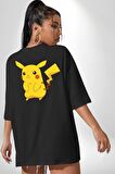 Pokemon Siyah Oversize Kadın Erkek Ön ve Sırt Baskılı Tişört