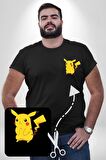 Pokemon Siyah Büyük Beden Kadın Basic Minimal Baskılı Tişört
