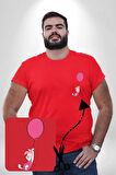 Piklet Balon Kırmızı Büyük Beden Kadın Basic Minimal Baskılı Tişört