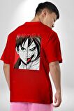 Anime Titan Saldırısı  Kırmızı Oversize Kadın Erkek Ön ve Sırt Baskılı Tişört