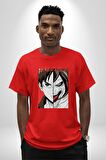 Anime Titan Saldırısı  Pamuklu Bisiklet Yaka Kadın Erkek Oversize Boyfriend Dijital Baskılı Kırmızı T-shirt