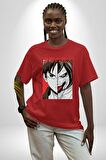 Anime Titan Saldırısı  Pamuklu Bisiklet Yaka Kadın Erkek Oversize Boyfriend Dijital Baskılı Kırmızı T-shirt