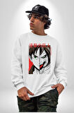 Anime Titan Saldırısı  Kadın Erkek Beyaz Sweatshirt 