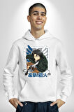 Anime Levi Ackerman Beyaz Ve Beyaz Kanatlar Kadın Erkek  Beyaz Kapüşonlu Sweatshirt Hoodie
