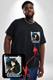 Anime Levi Ackerman Beyaz Ve Siyah Kanatlar Siyah Büyük Beden Kadın Basic Minimal Baskılı Tişört