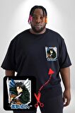 Anime Levi Ackerman Beyaz Ve Siyah Kanatlar Siyah Büyük Beden Kadın Basic Minimal Baskılı Tişört