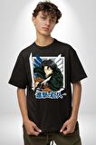Anime Levi Ackerman Beyaz Ve Siyah Kanatlar Pamuklu Bisiklet Yaka Kadın Erkek Oversize Boyfriend Dijital Baskılı Siyah T-shirt