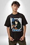 Anime Levi Ackerman Beyaz Ve Siyah Kanatlar Pamuklu Bisiklet Yaka Kadın Erkek Oversize Boyfriend Dijital Baskılı Siyah T-shirt