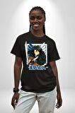 Anime Levi Ackerman Beyaz Ve Siyah Kanatlar Pamuklu Bisiklet Yaka Kadın Erkek Oversize Boyfriend Dijital Baskılı Siyah T-shirt
