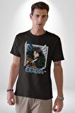 Anime Levi Ackerman Beyaz Ve Siyah Kanatlar Kadın Erkek Unisex Siyah Organik Baskılı T-Shirt Penye Yüksek Kalite
