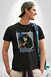 Anime Levi Ackerman Beyaz Ve Siyah Kanatlar Kadın Erkek Unisex Siyah Organik Baskılı T-Shirt Penye Yüksek Kalite