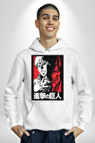 Anime Manga Style Attack On Titan Kadın Erkek  Beyaz Kapüşonlu Sweatshirt Hoodie