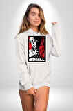Anime Manga Style Attack On Titan Kadın Erkek  Beyaz Kapüşonlu Sweatshirt Hoodie