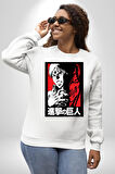 Anime Manga Style Attack On Titan Kadın Erkek Beyaz Sweatshirt 
