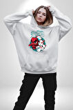 Japon Anime Tengu Maske  Kadın Erkek  Beyaz Kapüşonlu Sweatshirt Hoodie