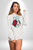 Japon Anime Tengu Maske  Kadın Erkek  Beyaz Kapüşonlu Sweatshirt Hoodie