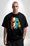 Korku Filmi Maskeli Katil Pamuklu Bisiklet Yaka Kadın Erkek Oversize Boyfriend Dijital Baskılı Siyah T-shirt
