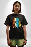 Korku Filmi Maskeli Katil Pamuklu Bisiklet Yaka Kadın Erkek Oversize Boyfriend Dijital Baskılı Siyah T-shirt