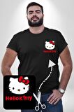 Hello Kitty Siyah Büyük Beden Kadın Basic Minimal Baskılı Tişört