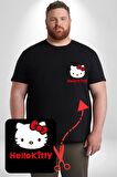 Hello Kitty Siyah Büyük Beden Kadın Basic Minimal Baskılı Tişört