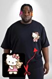 Hello Kitty Siyah Büyük Beden Kadın Basic Minimal Baskılı Tişört